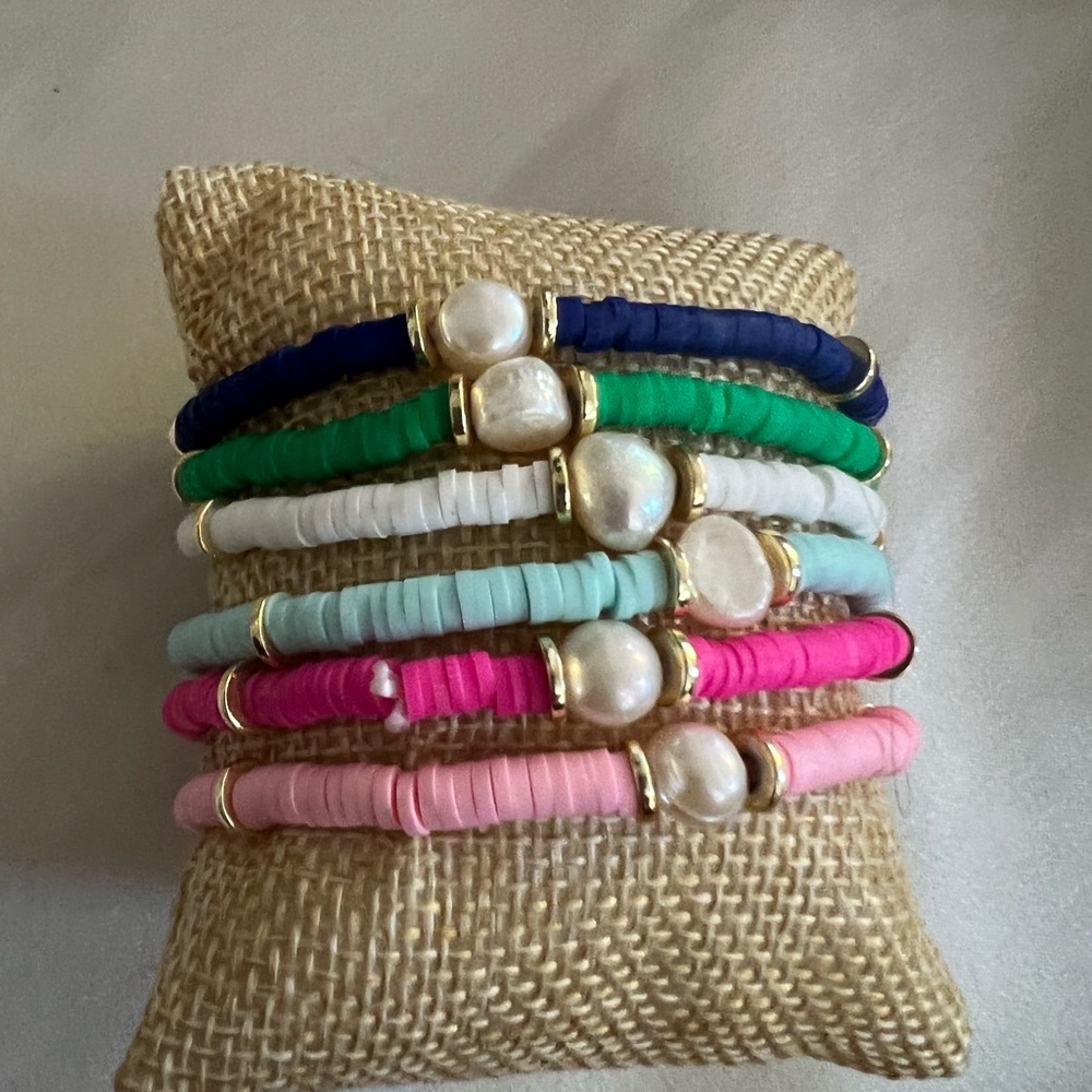Freshwater Pearl summer disc heishi baroque bracelet water proof blue